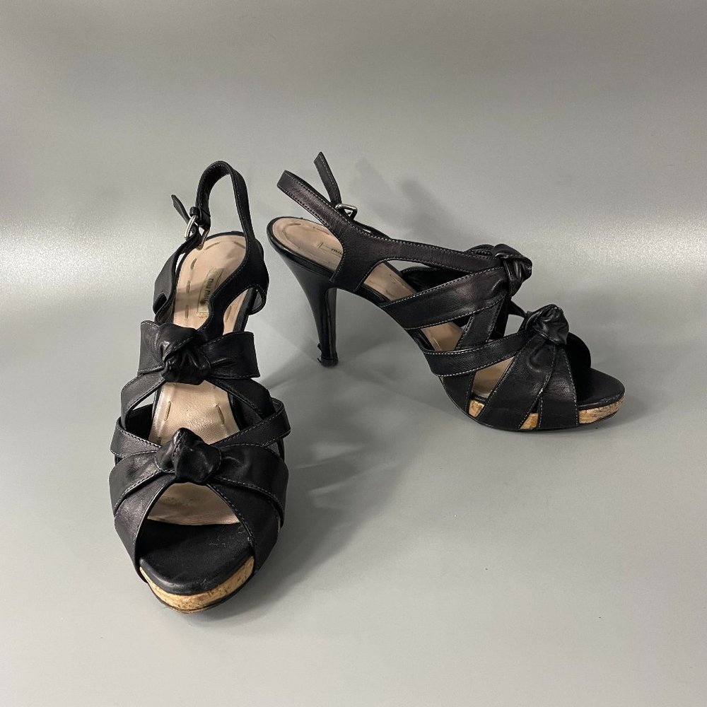 Authentic Miu Miu Washed Leather Platform Strappy… - image 1